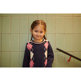 COPENHAGEN COLORS Navy/Soft Pink/Blossom Pink Comb. Argyle Klänning M/ Deco