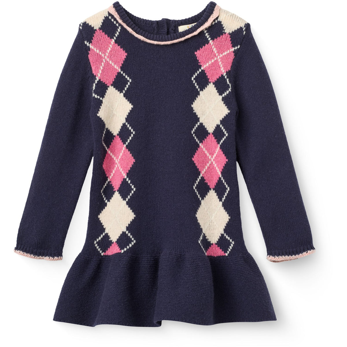 COPENHAGEN COLORS Navy/Soft Pink/Blossom Pink Comb. Argyle Klänning M/ Deco
