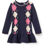 COPENHAGEN COLORS Navy/Soft Pink/Blossom Pink Comb. Argyle Klänning M/ Deco