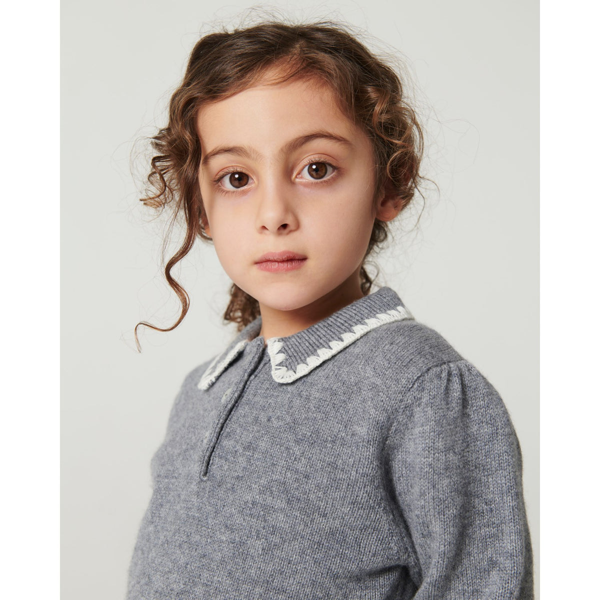 COPENHAGEN COLORS Grey Melange Comb. Cashmere Blus M/ Krage & Filt Stitch