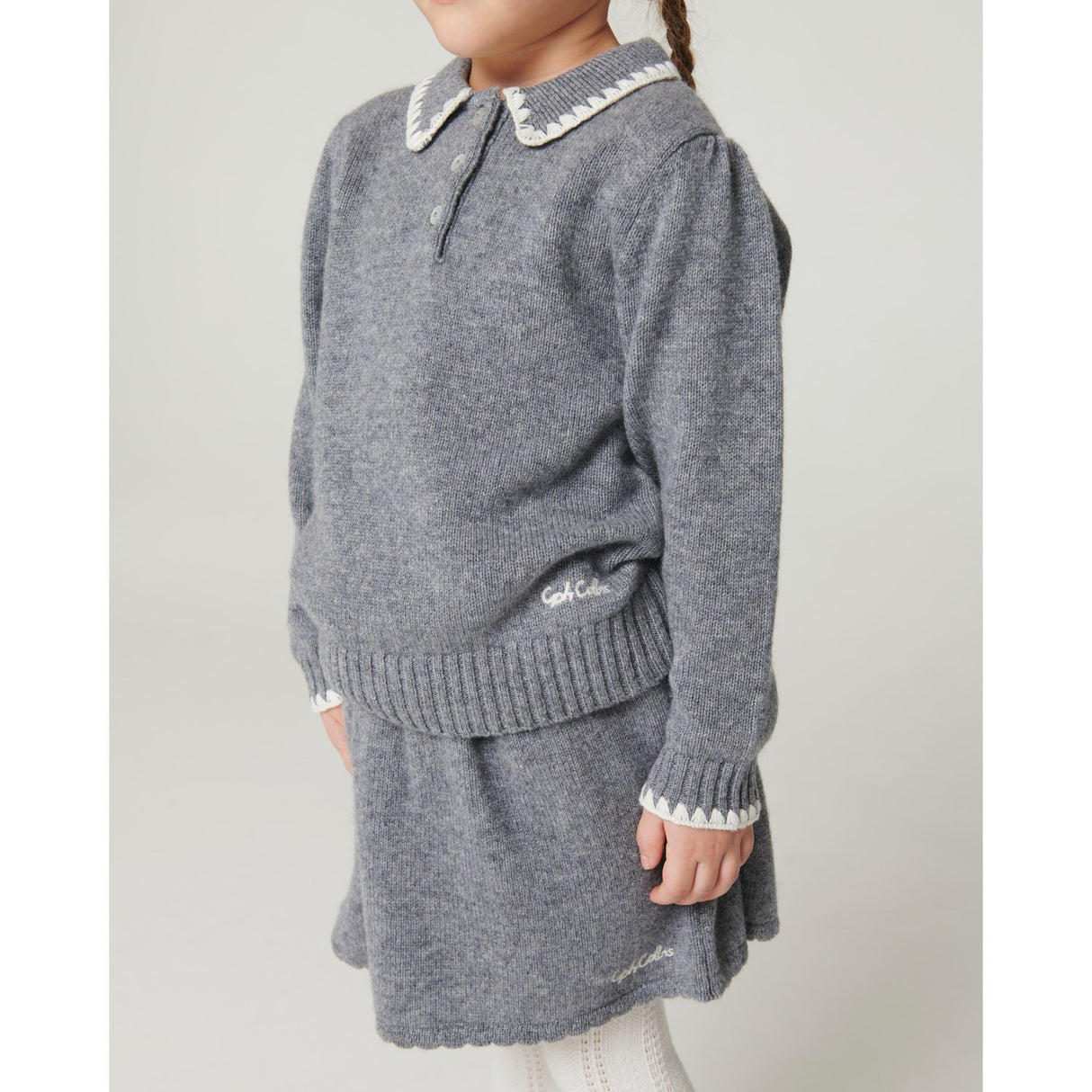 COPENHAGEN COLORS Grey Melange Comb. Cashmere Blus M/ Krage & Filt Stitch