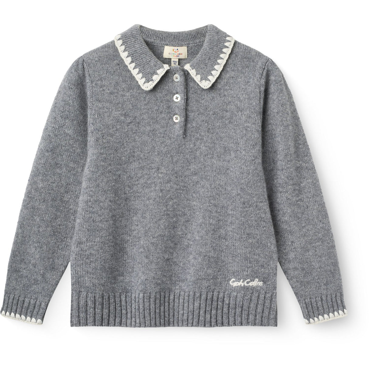 COPENHAGEN COLORS Grey Melange Comb. Cashmere Blus M/ Krage & Filt Stitch