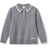 COPENHAGEN COLORS Grey Melange Comb. Cashmere Blus M/ Krage & Filt Stitch