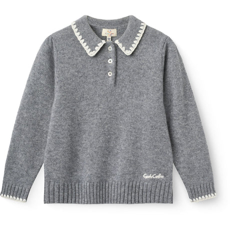 COPENHAGEN COLORS Grey Melange Comb. Cashmere Blus M/ Krage & Filt Stitch