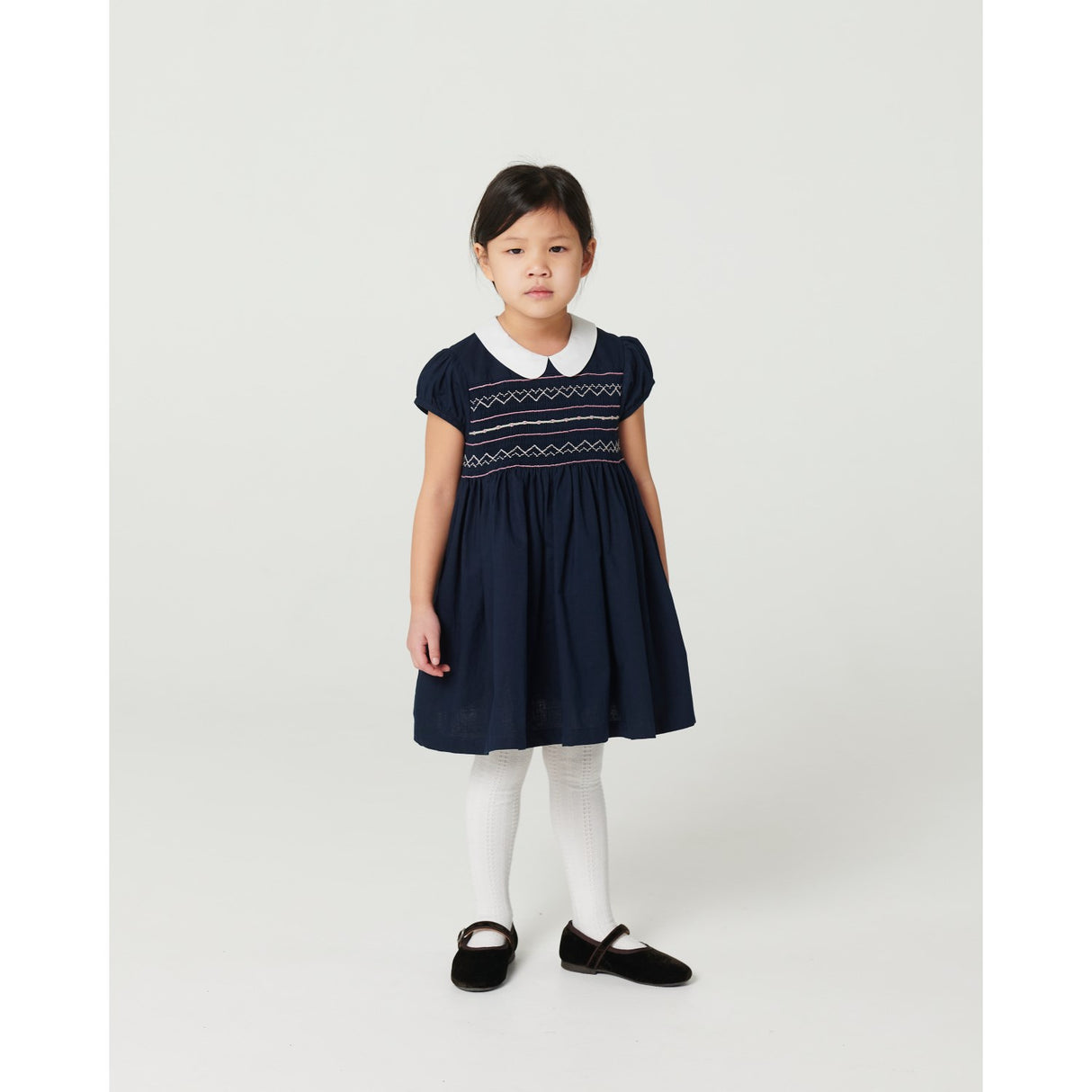 COPENHAGEN COLORS Navy Comb. Klänning M/ Handmade Smock Embroidery
