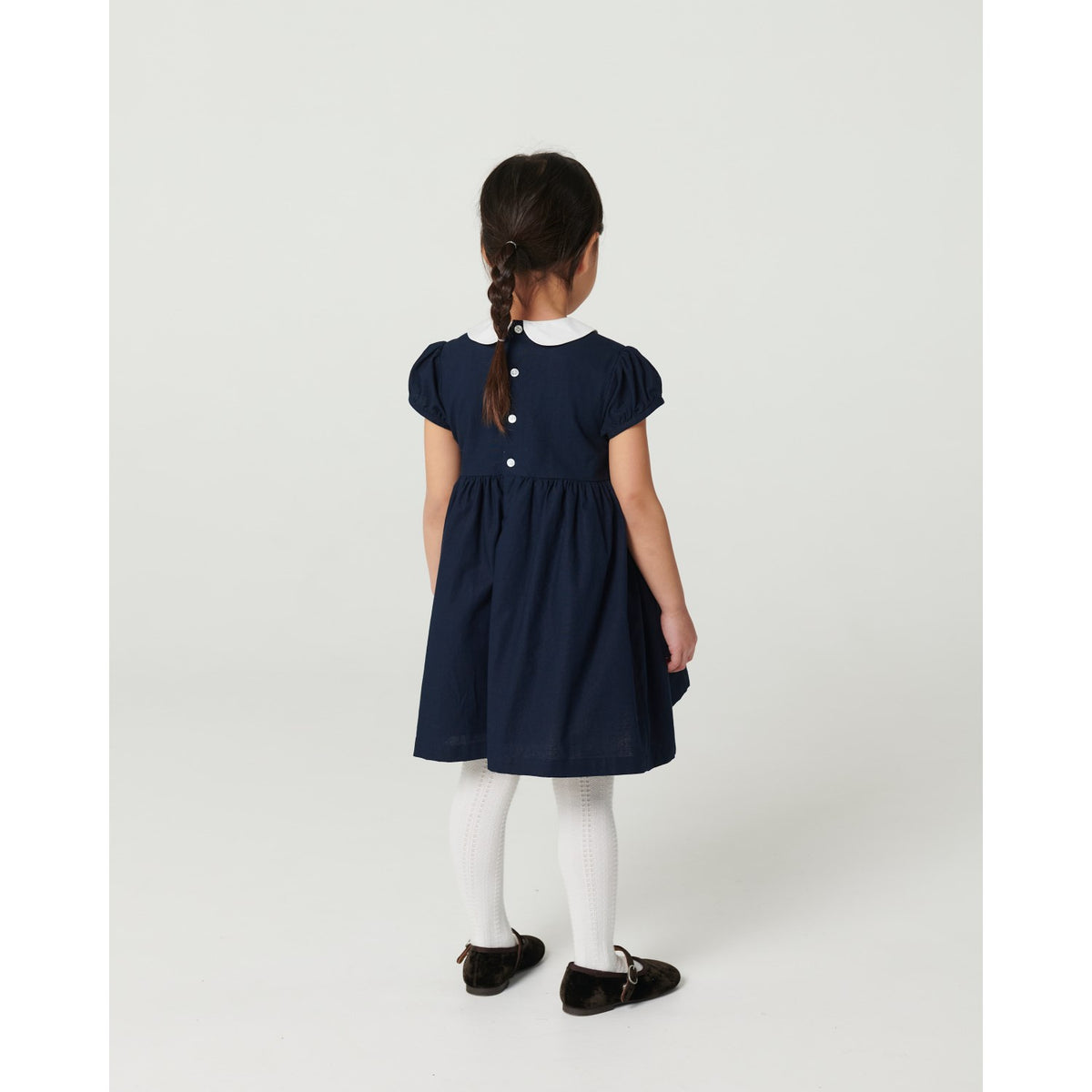 COPENHAGEN COLORS Navy Comb. Klänning M/ Handmade Smock Embroidery