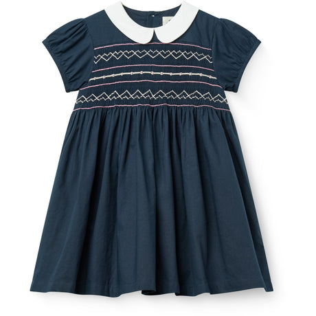 COPENHAGEN COLORS Navy Comb. Klänning M/ Handmade Smock Embroidery