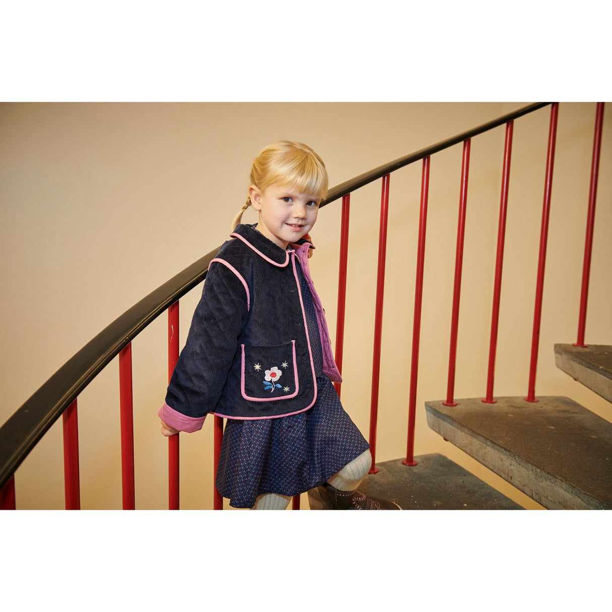 COPENHAGEN COLORS Navy Quiltad Corduroy Jacka M/ Embroidery