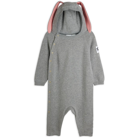 Mini Rodini Grey Melange Rabbit Ear Fine Stickad Baby Byxdress