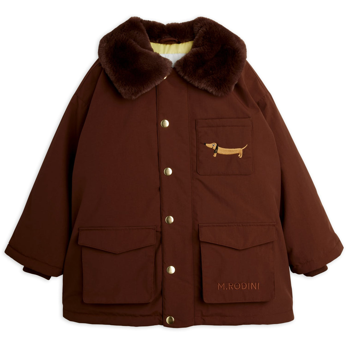 Mini Rodini Brown Quiltad Nylon Parka Med Faux Päls Krage