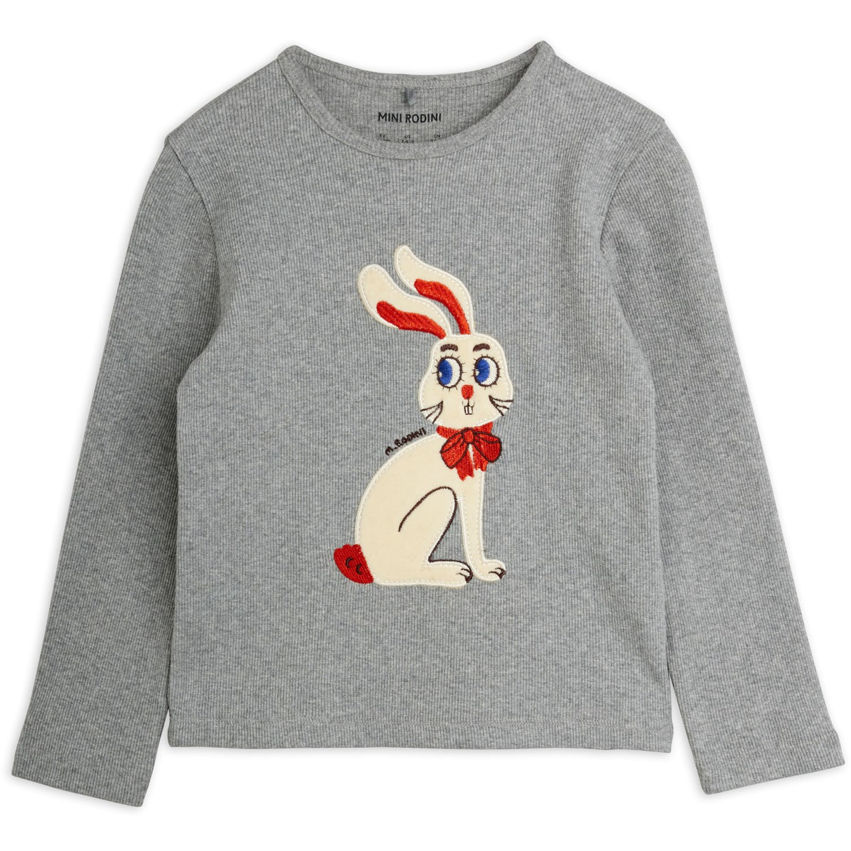 Mini Rodini Grey Melange Rabbit Application Ls Topp