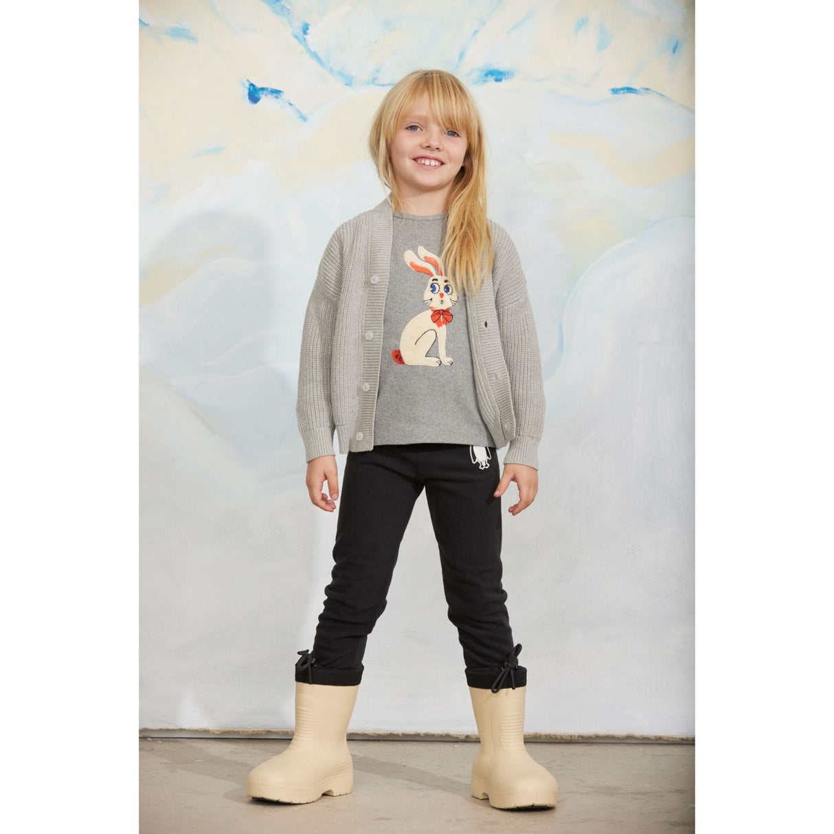 Mini Rodini Grey Melange Rabbit Application Ls Topp