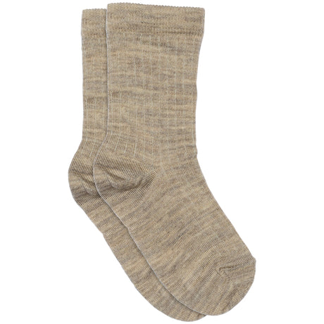 Mp Danmark Light Brown Melange Ull Rib Strumpor