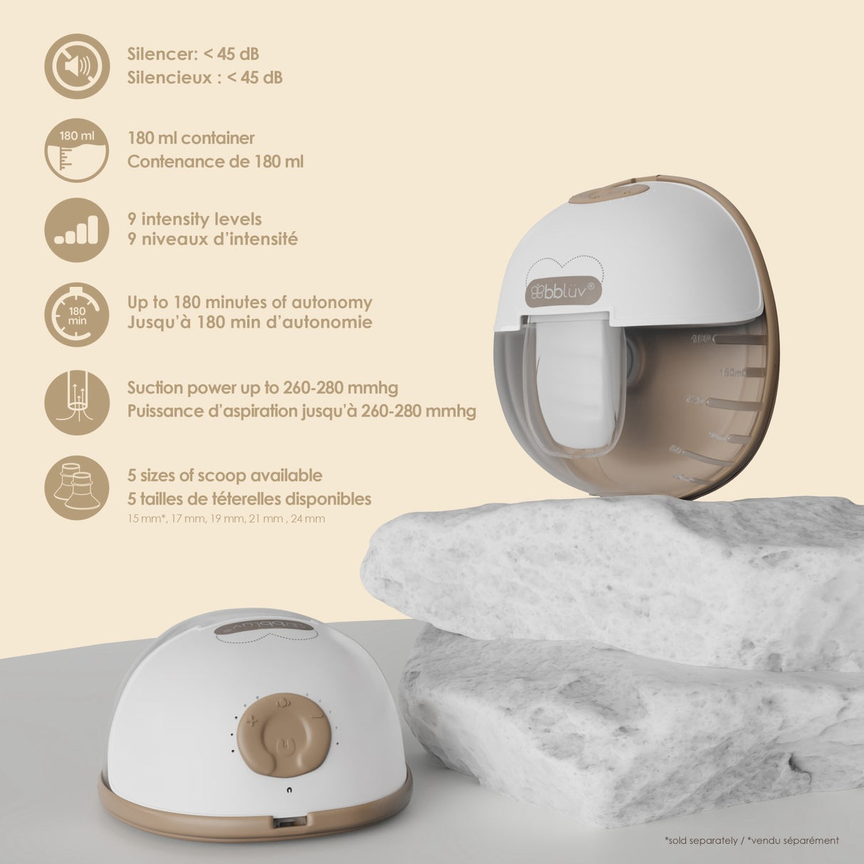 bblüv White/Beige Portable Elektrisk Dubbel Breast Pump Med Heating