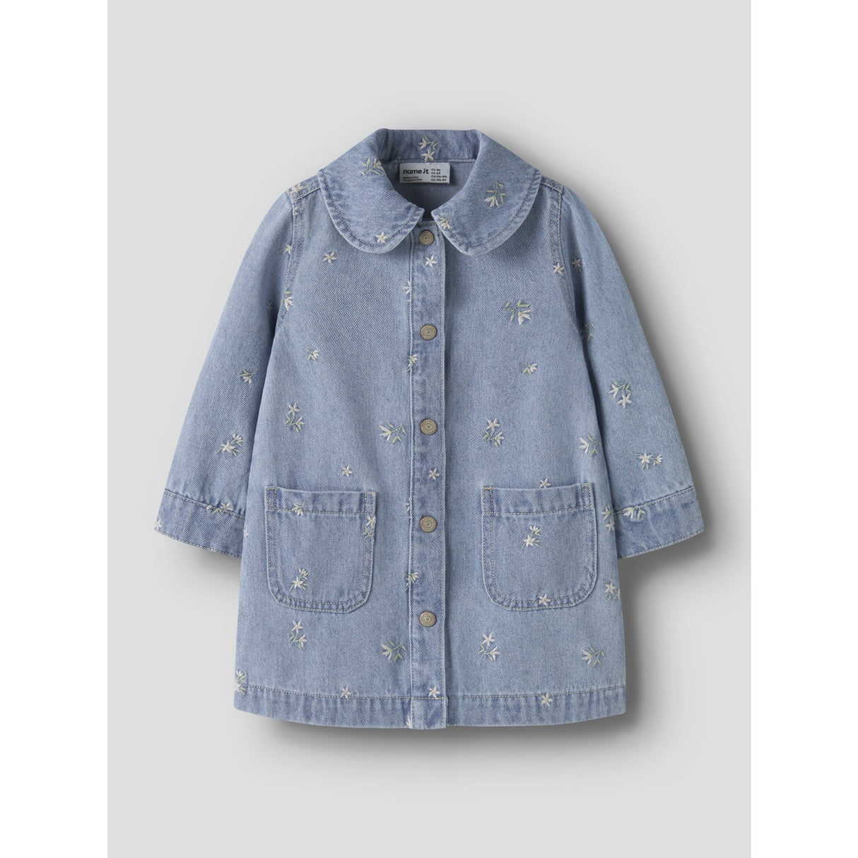Name It Light Blue Denim Flower Emb Nmfpiper Ls Dnm Klänning 3614-Za