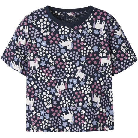 Name It Navy Blazer Unicorn Flowers Nmfvelda Ss Nreg Topp
