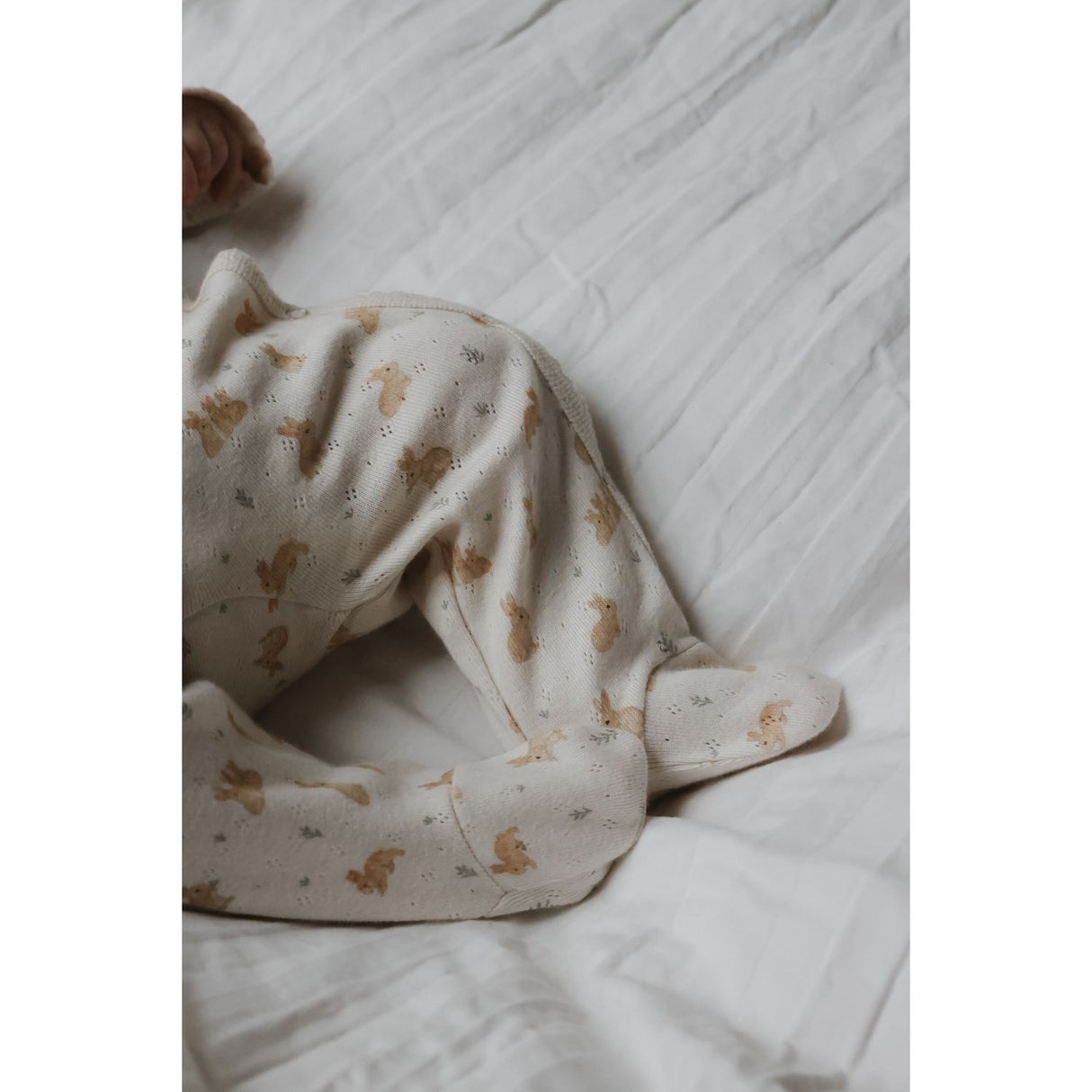 Petit Piao Eggnog Rabbit Aop Ppdio L_S Byxdress Fold Feet Pointelle Nb
