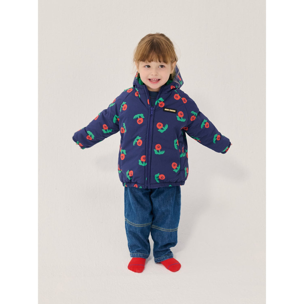Bobo Choses Navy Blue Stamp Bloom All Över Vändbar Anorak
