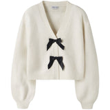 Name It Antique White Black Bow Nkfrina Ls Stickad Card Noos