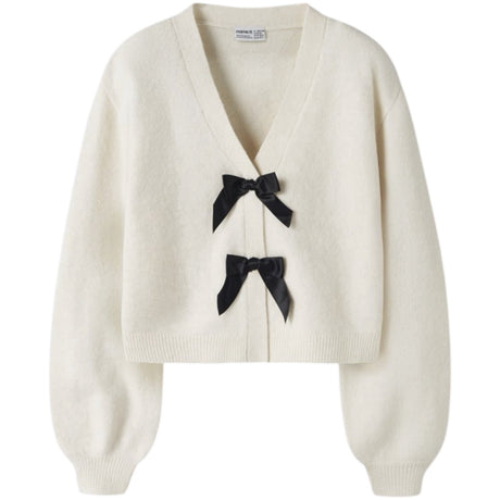 Name It Antique White Black Bow Nkfrina Ls Stickad Card Noos