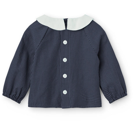 COPENHAGEN COLORS Brown Blue Check Comb. Checkered Baby Sett M/ Blus M/ Krage & Byxor