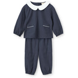 COPENHAGEN COLORS Brown Blue Check Comb. Checkered Baby Sett M/ Blus M/ Krage & Byxor