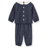 COPENHAGEN COLORS Brown Blue Check Comb. Checkered Baby Sett M/ Blus M/ Krage & Byxor