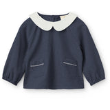 COPENHAGEN COLORS Brown Blue Check Comb. Checkered Baby Sett M/ Blus M/ Krage & Byxor