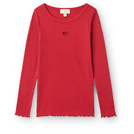 COPENHAGEN COLORS Red Modal Rib Ls Tee M/ Heart Hole Pattern