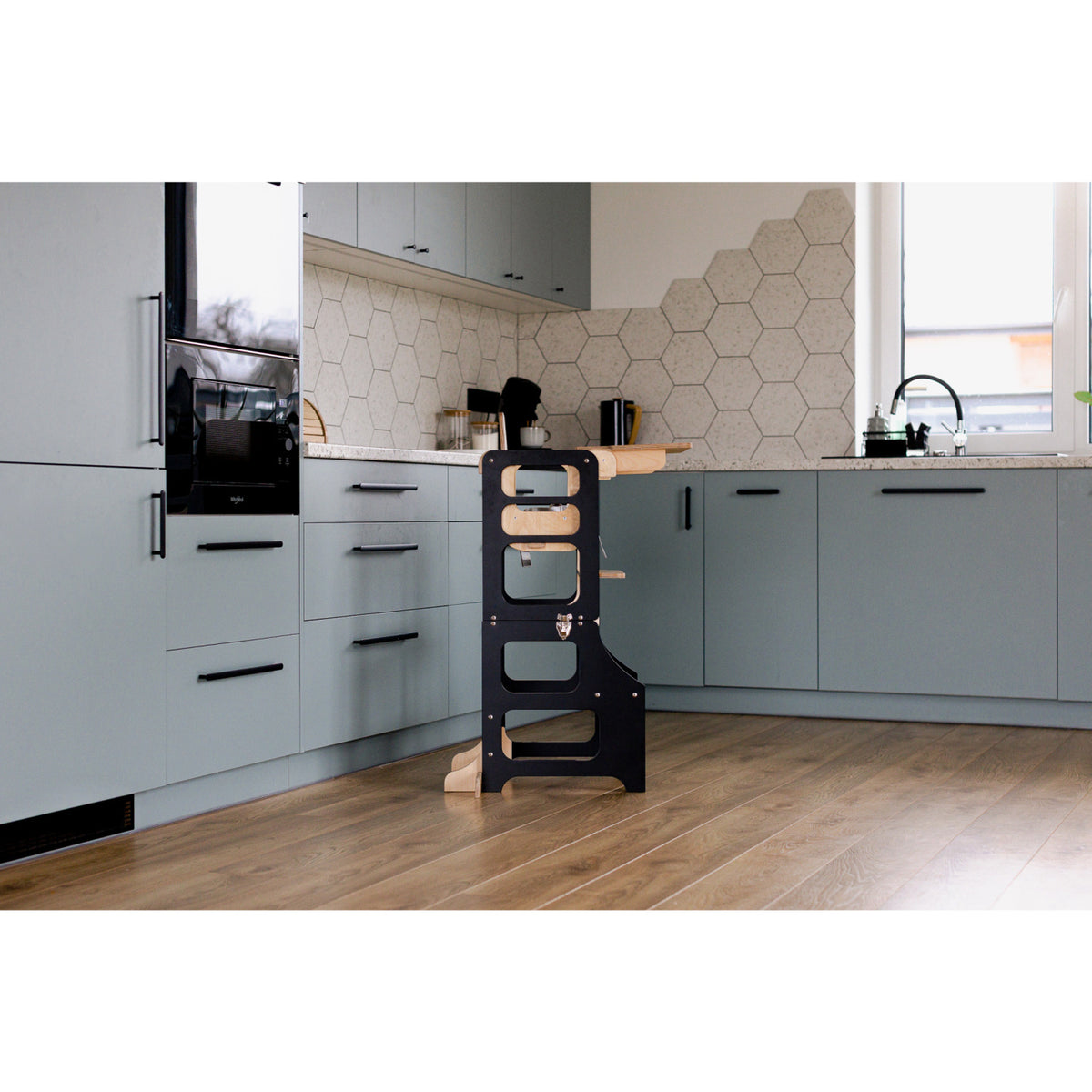 Duck Woodworks Black Foldbar EC Kitchen Tower Med Højt Stol Addon Sett