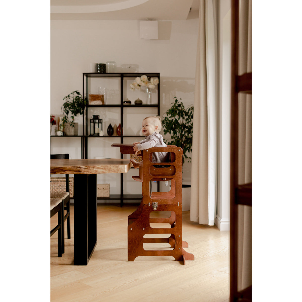 Duck Woodworks Honey Glaze Foldbar Kitchen Tower Stained Med Højt Stol Addon Sett