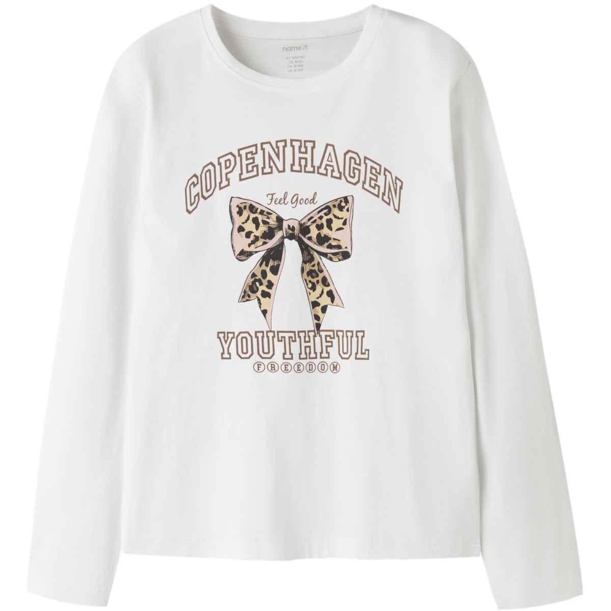 Name It Bright White Leo Bow Nkfveen Ls Nreg Topp