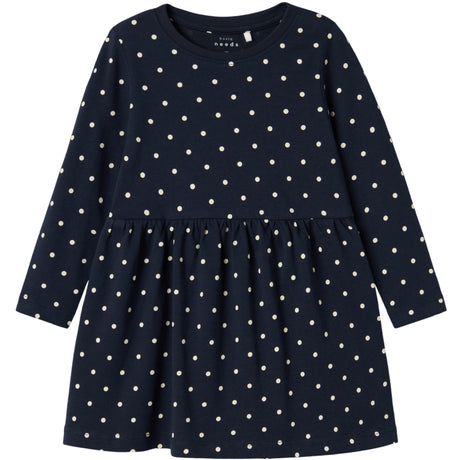 Name It Dark Sapphire Dots Aop In Bright White Nmfvivia Ls Klänning Noos
