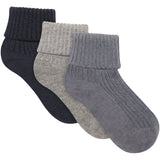 Minymo Blau Gray Baby 2X2 Rib Strumpo (3-Pack)