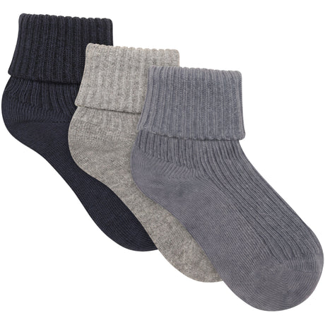 Minymo Blau Gray Baby 2X2 Rib Strumpo (3-Pack)
