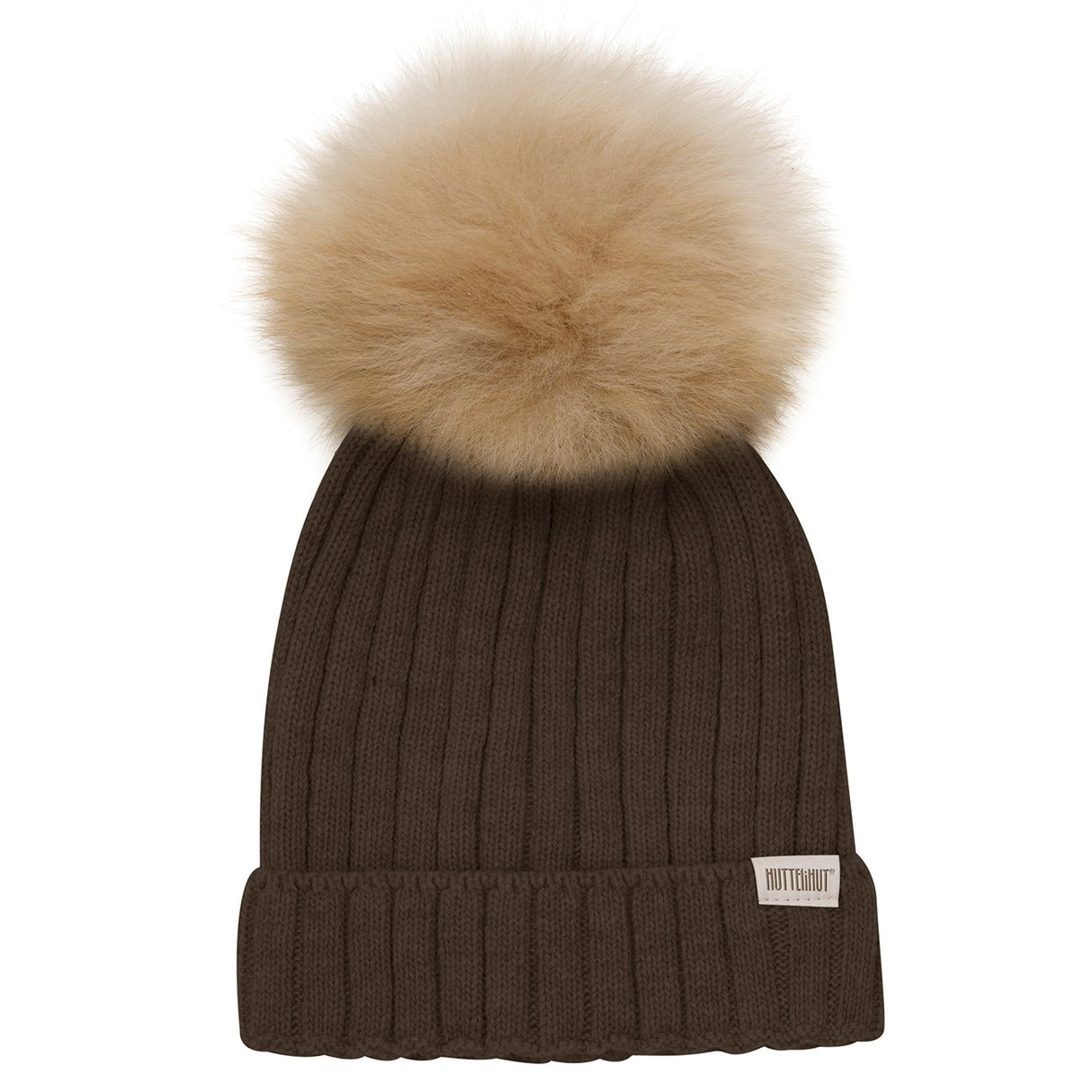 Huttelihut Dark Brown Melange mössa Stickad W. Alpacka Pompom