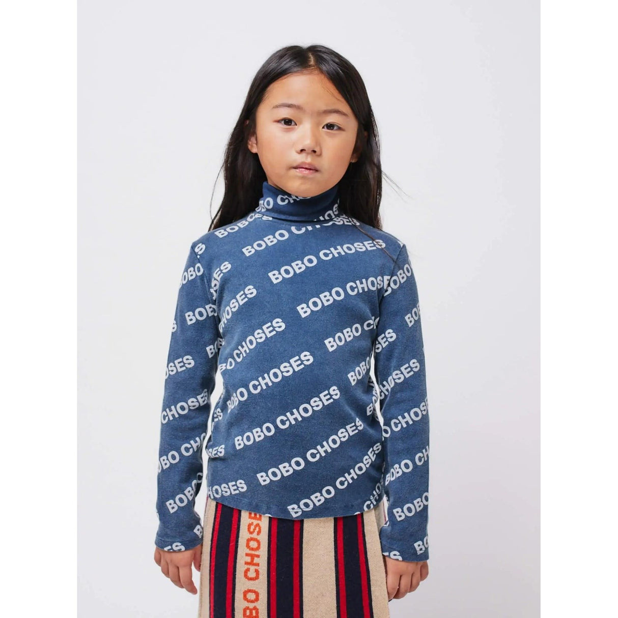 Bobo Choses Midnight Blue All Över Rib Turtle Neck Blus