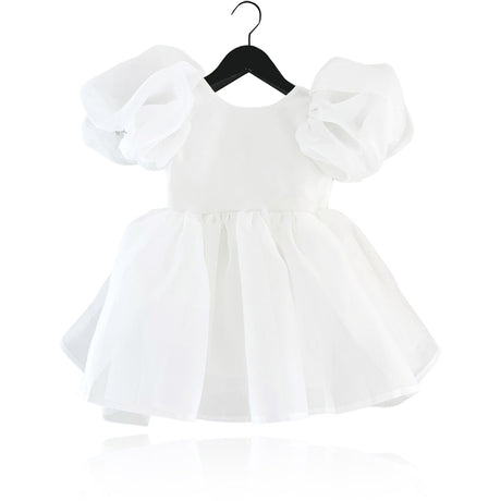 Dolly by Le Petit Tom White Dolly World V-Back Puff Sleeve Organza Tutu Klänning