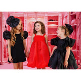 Dolly by Le Petit Tom Black Dolly World V-Back Puff Sleeve Organza Tutu Klänning