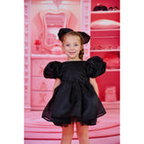 Dolly by Le Petit Tom Black Dolly World V-Back Puff Sleeve Organza Tutu Klänning