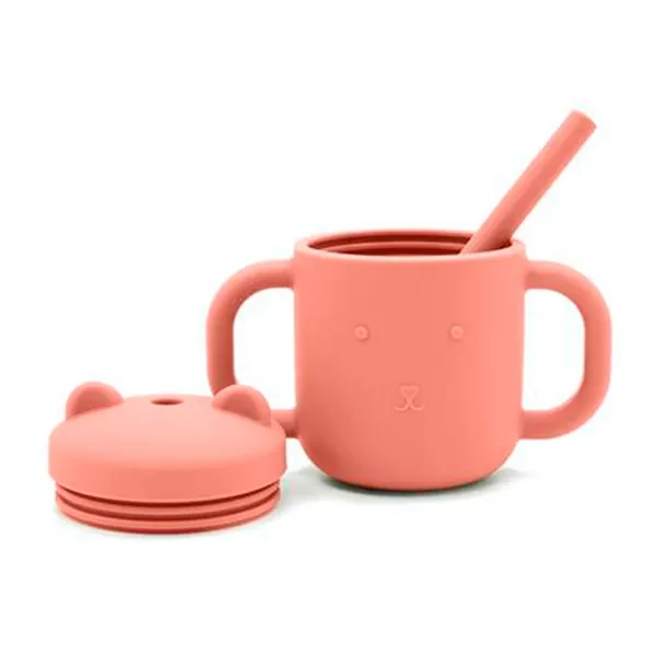 Magni Silicone Cup w. Straw and Double Handle Terra-cotta