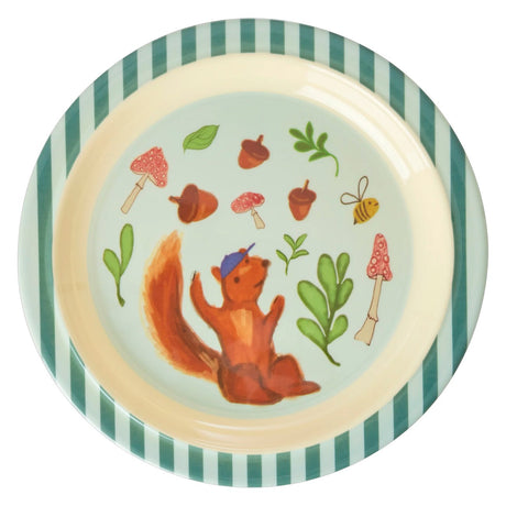 Rice   Melamine Kids Lunch Plate with Blue Happy Forest Print