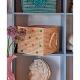 Ris Raffia Fyrkantig Korg med "A New York Minute" Prickar - Raffia Handtag