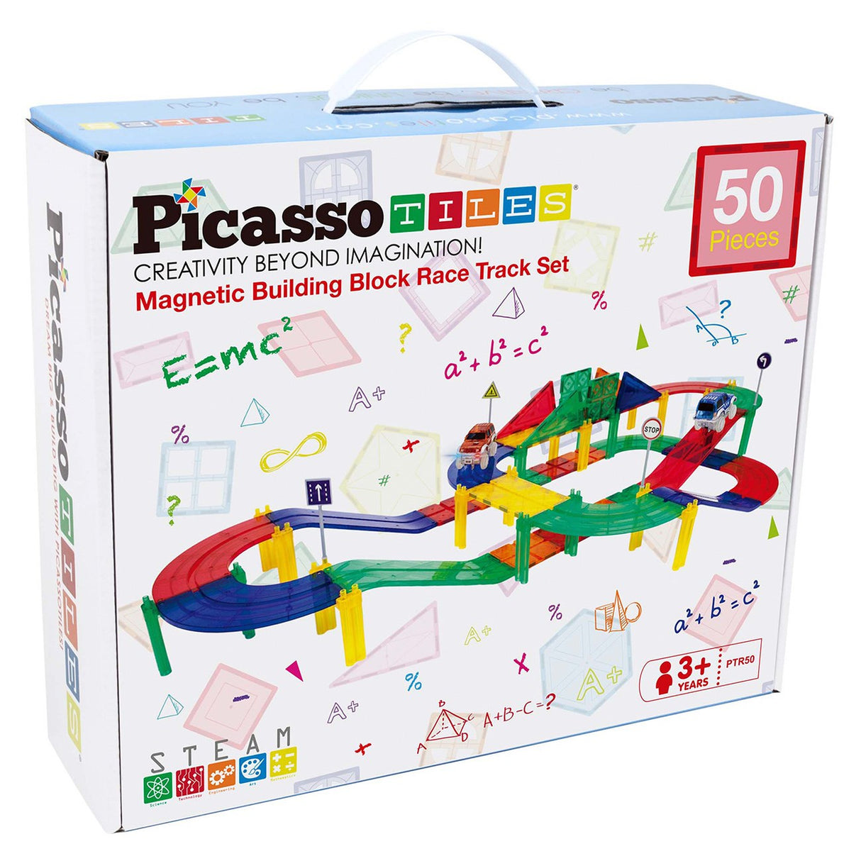 Picasso Tiles Picasso Tiles 50pc Magnetic Race Track Building Blocks