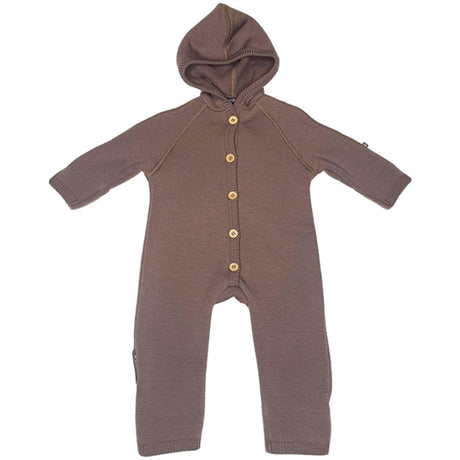 Smallstuff Ull Onesies med Knappar och Huva Rose Brown