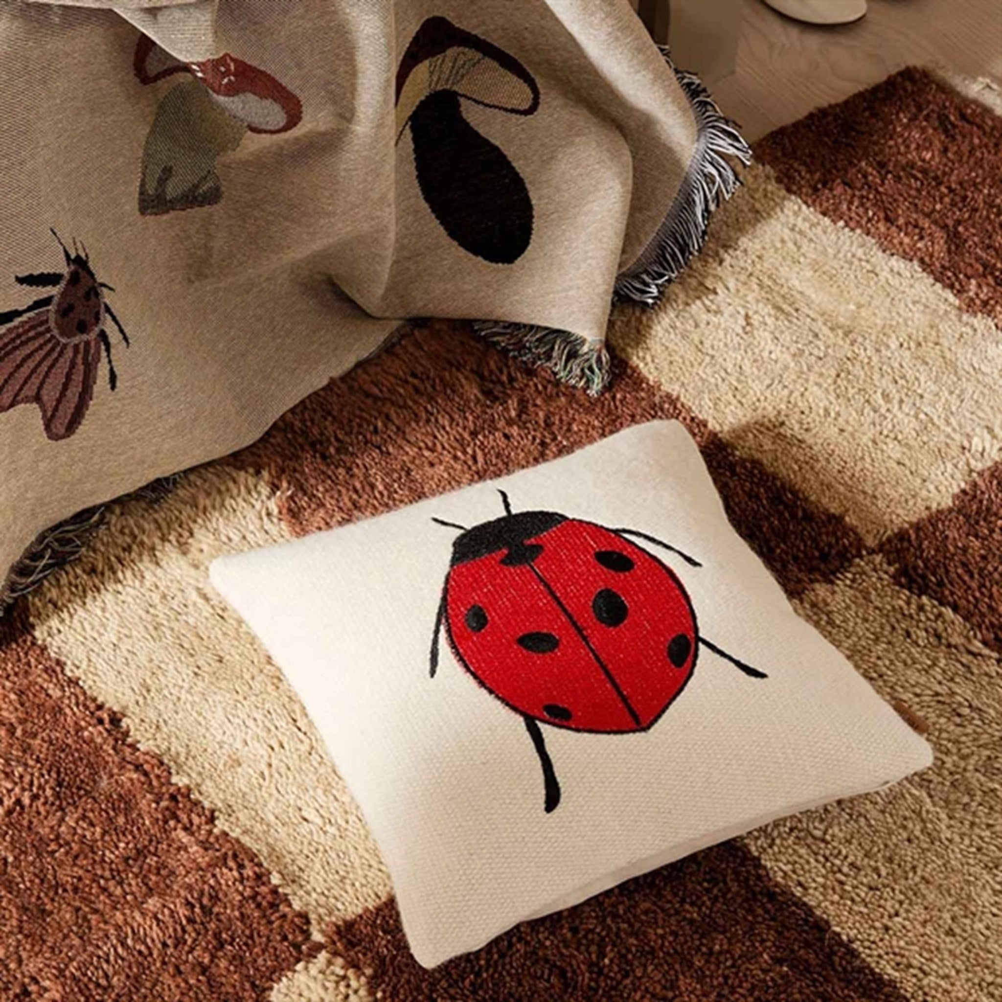Ferm Living Forest Embroidered Pude Ladybird 3