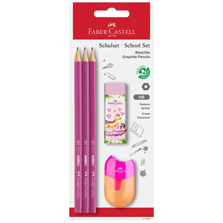 Faber-Castell 3 Pennor, 1 Vässare, Suddgummi Pink