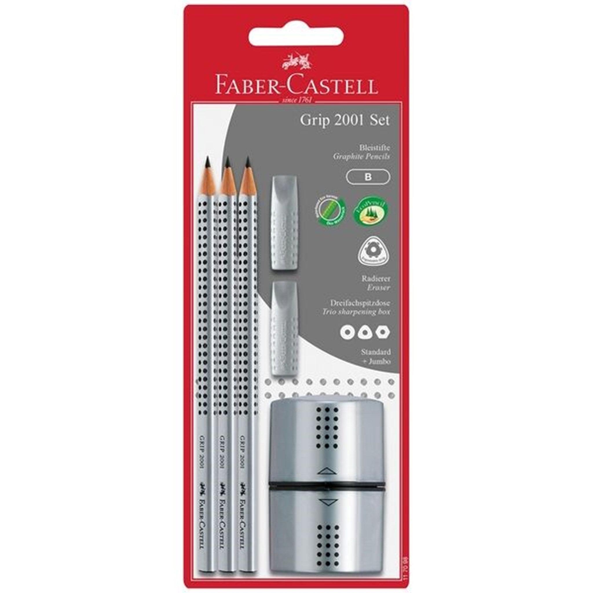 Faber Castell Grip 2001 Pencils+Twin Sharpener Silver
