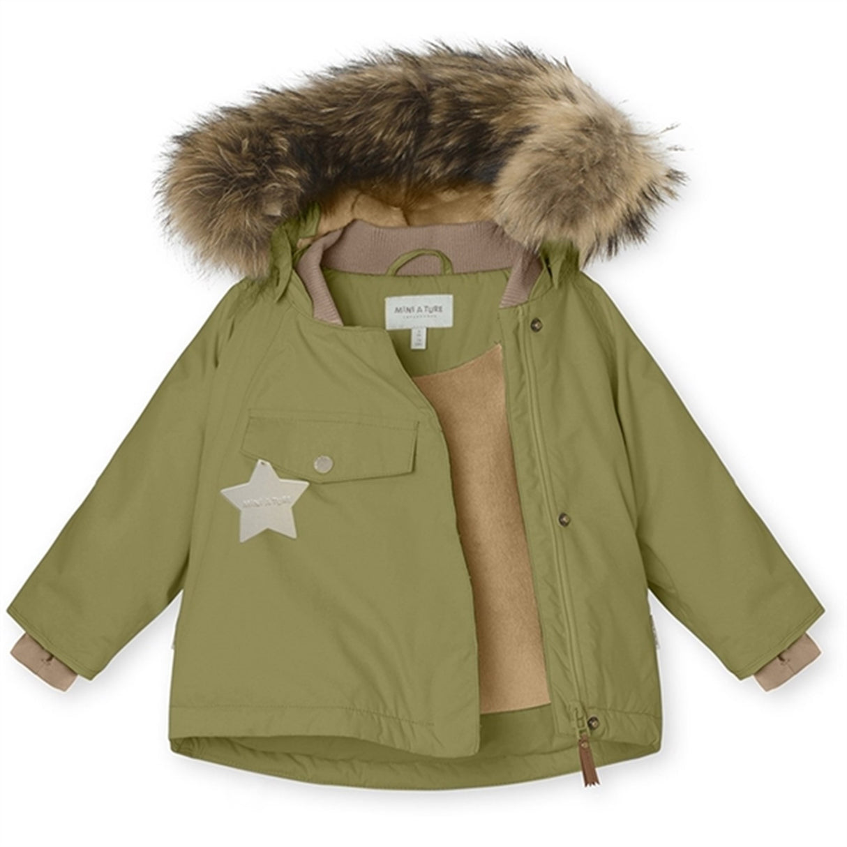 MINI A TURE Wang Fleece Fur Vinterjacka Mosstone 3