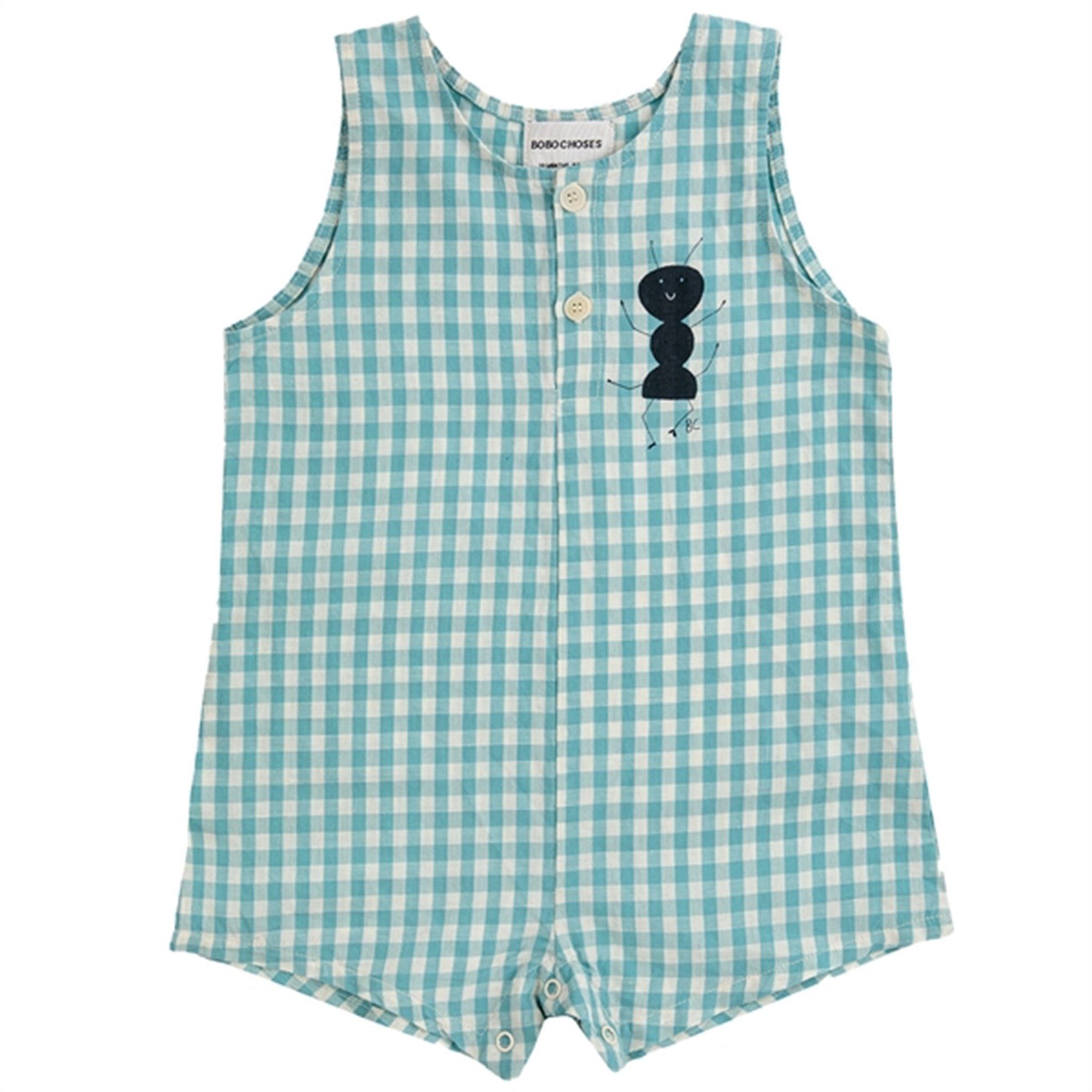 Bobo Choses Bebis Ant Vichy Woven Playsuit Sleeveless Turquoise